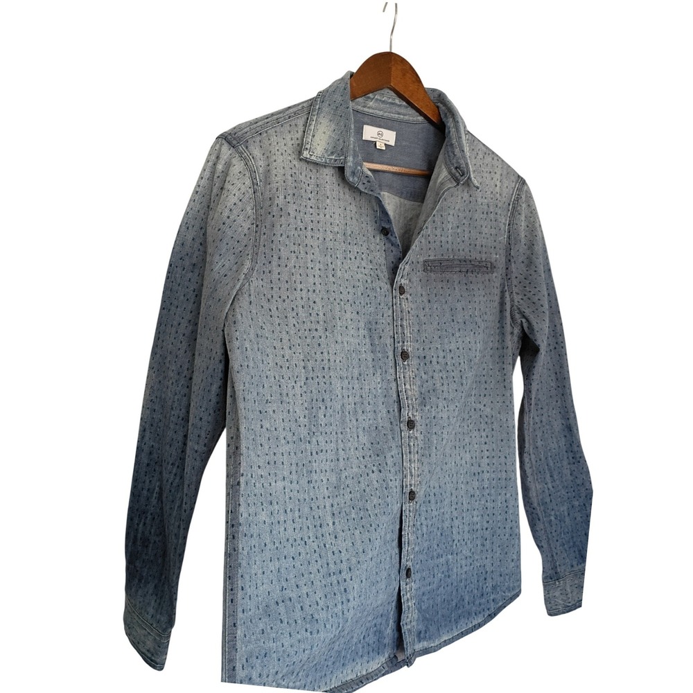 AG Adriano Goldschmied Americana Dotted Denim Button Down Shirt S NWOT $198